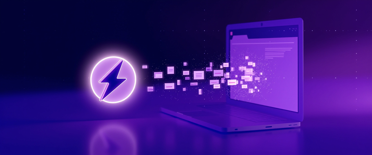 QuickerBlock — a lightning bolt deflecting cluttered ad windows away from a clean browser